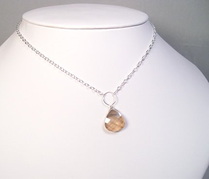 Single Golden Shadow Briolette Necklace with Sterling Silver Chain