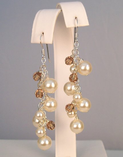 Cassidy Pearl and Crystal Cluster Chandelier Style Earrings