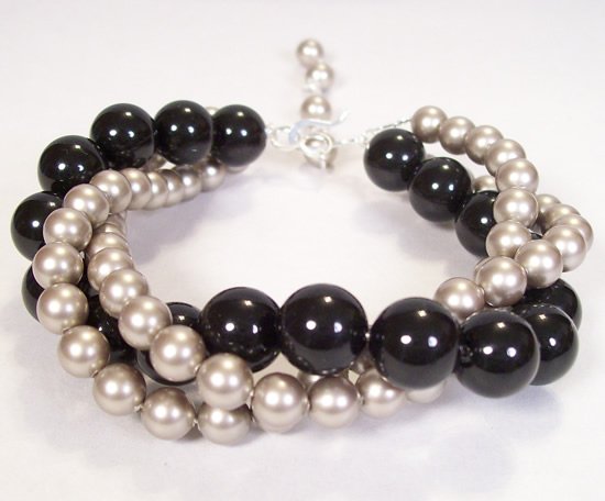 Twisted Swarovski Pearl Bracelet in Mystic Black and Platinum Pearls