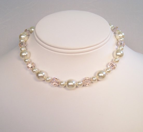 Camelot Ivory Cream Pearl Necklace with Silky Peach Crystals - Wedding Necklace - Chunky Necklace