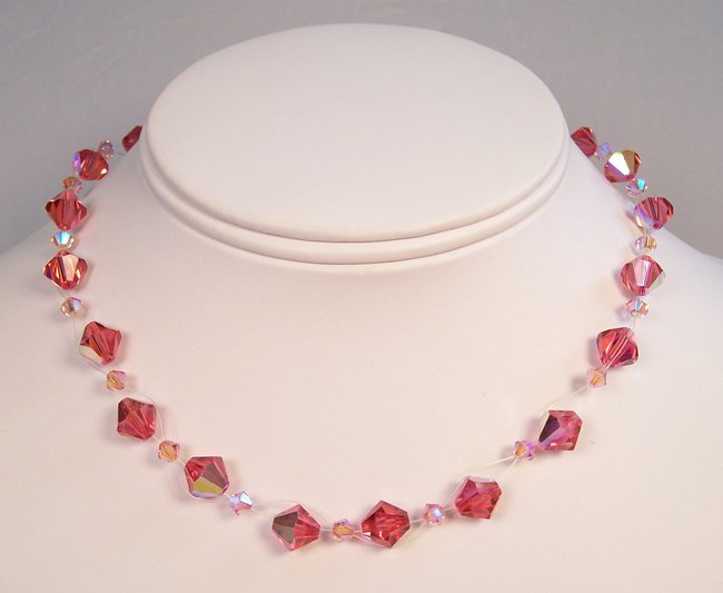 Pink Crystal Illusion Necklace - Bridesmaid necklace - Floating Necklace