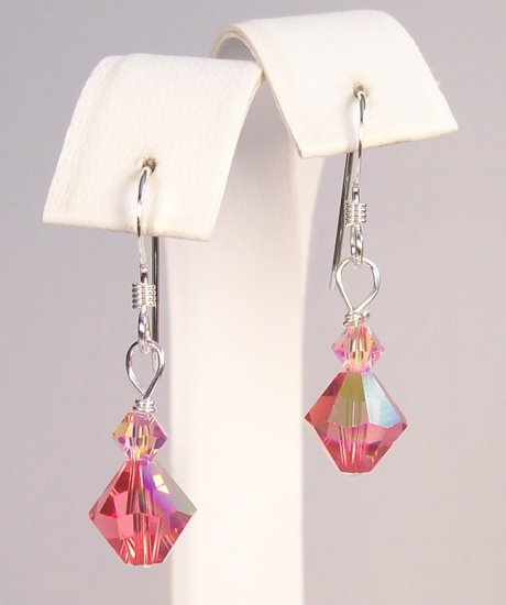Small Diamond Drop Crystal Earrings in Pink - Bridesmaid Wedding Earrings