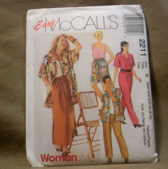 McCall's Easy Women's Shirt, Top, Pants, Shorts, Skirt, Pattern #2211