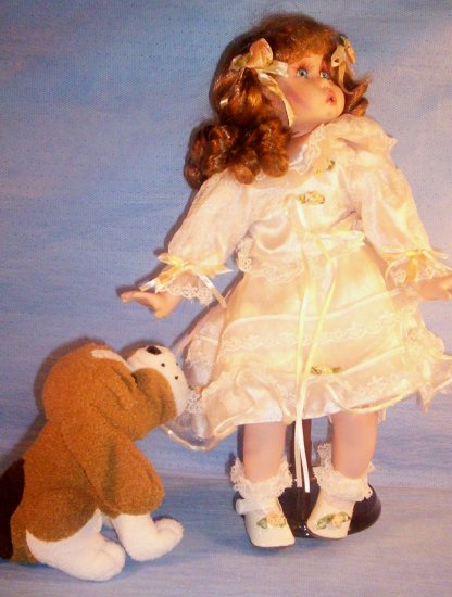 15" Porcelain Doll with Puppy Collectible Doll, Item #08-001014060020