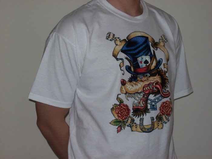 tattoo inspired tshirt "gambling wolf"
