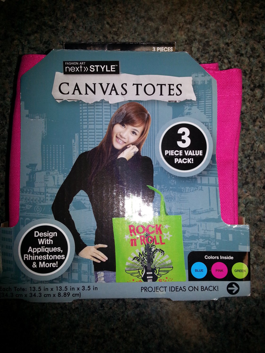 Next Style Canvas Tote Bags - 3-Pack - FUCHSIA, LIME GREEN  BLUE ...