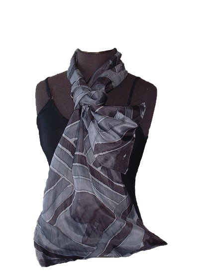 Hand Painted Silk Scarf - Ebony Stripe Oblong #202