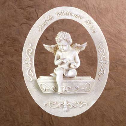 ANGELS WELCOME HERE WALL PLAQUE