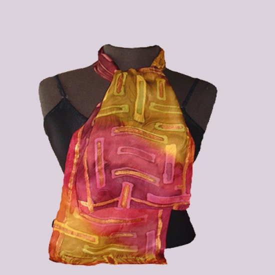 Hand Painted - Wine Gold Pure Silk Neckerchief #106