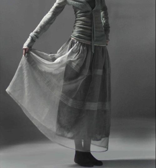 Gray Gauze Long Skirt