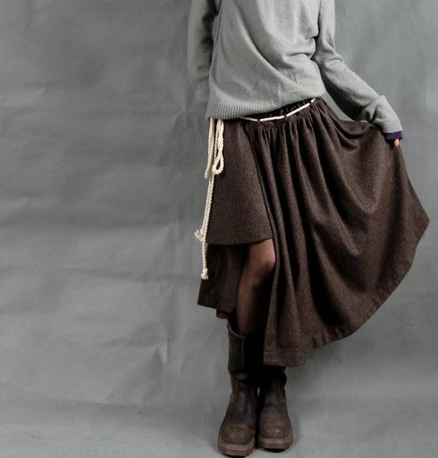 Asymmetric Coffee Color Strapping Skirt