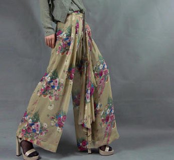 Tan Color Wide Leg Floral Pants