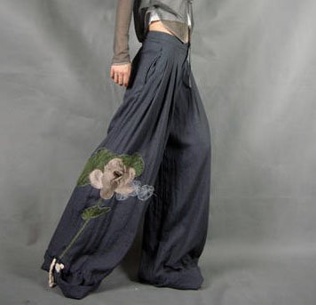 Gray Wide Leg Pants Lotus Pattern