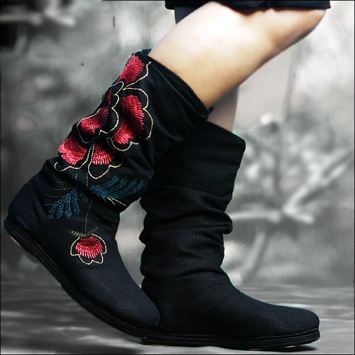 Hand made Fabric Shoes - Black