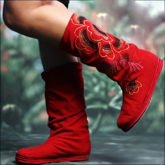 Hand made Fabric Shoes - red