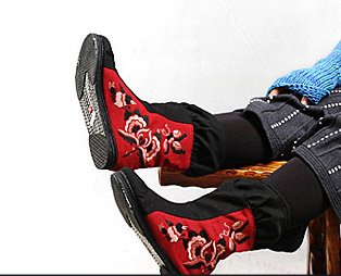 Black & Red Floral Fabric Shoes