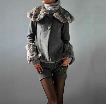 Gray Jacket with Fur Collar and Cuff