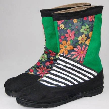 Hand made fabric shoes - Green and Floral
