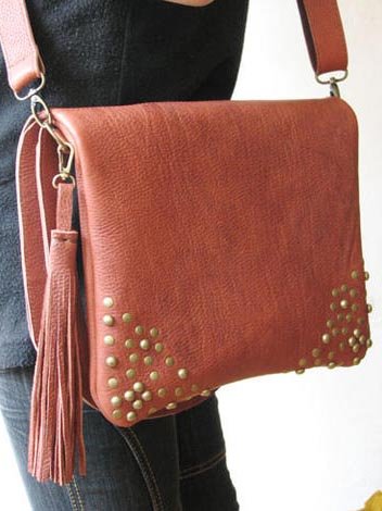 Dual Use Shoulder Bag or Messenger Iron Red Leather Bag