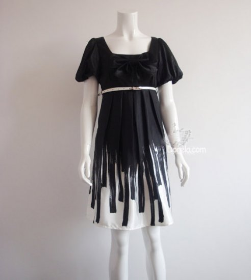 Bowknot short sleeves silk dress 3 colors