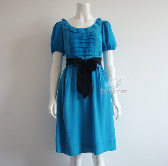 Bubble sleeves silk dress 3 colors.