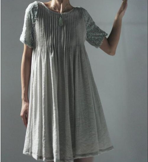 Gray pearl short sleeve dress.