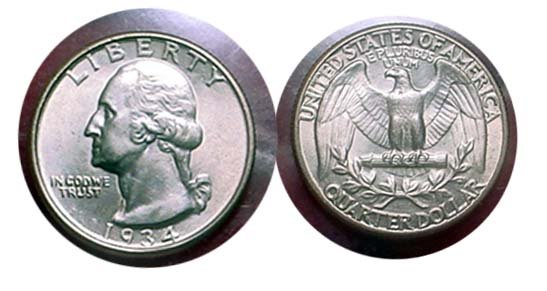 1934 Washington Quarter MS 65 BU