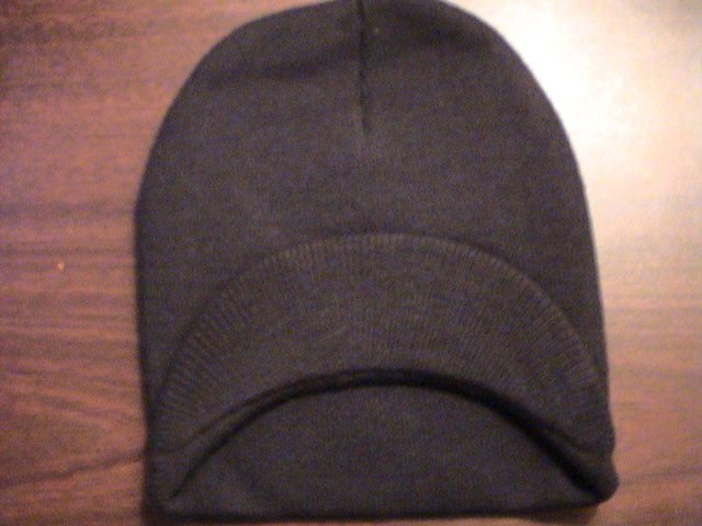 Black - Single Visor Beanie - 100% Cotton- One Size Fits All- Beanies