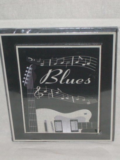 Blues music plaque with guitar black wood