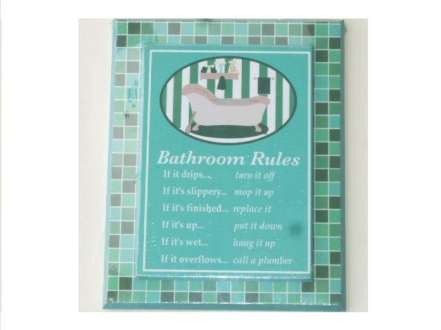 Bath Tub Wall Decor Bathroom Rules Plaque