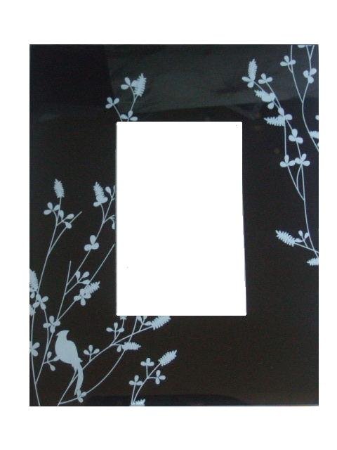 Black Glass Photo Picture Frame Floral Bird Silhouette