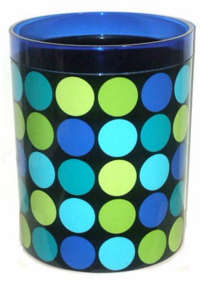 Contemporary Blue Green Dots Geometric Waste Basket