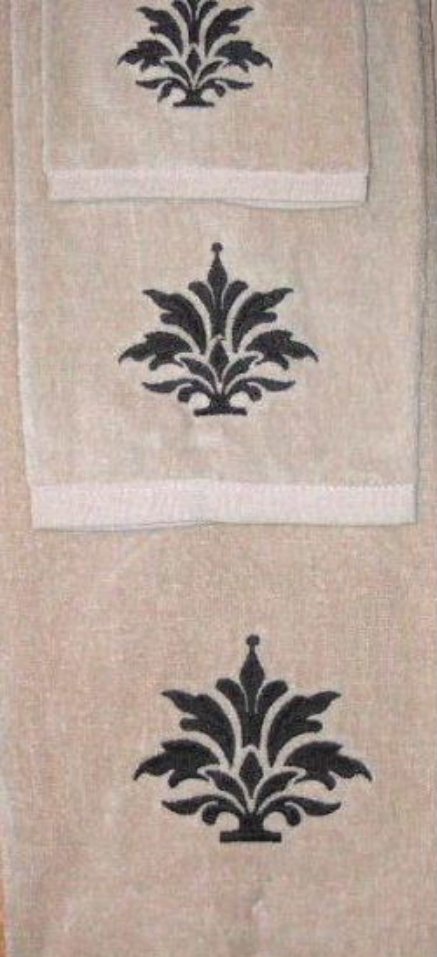 Medallion Bath Towel Set Embroidered Velour Towels and Wash Cloth