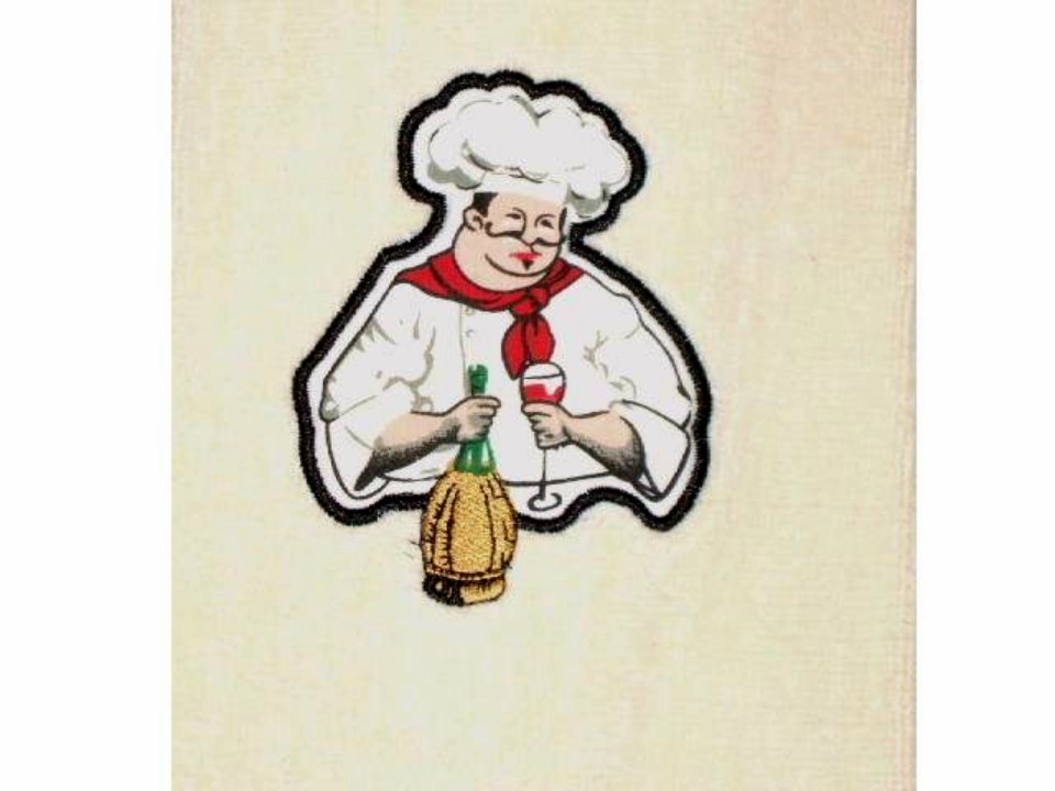 Embroidered Applique Fat Italian Chef Wine Kitchen Towel