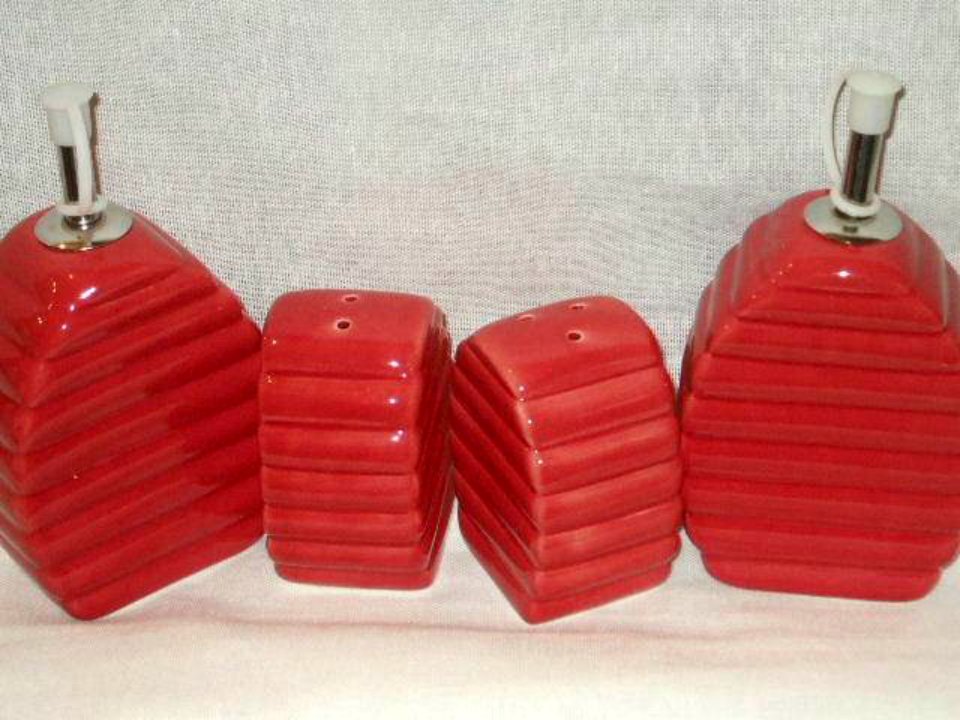 Red Salt and Pepper Shakers Oil and Vinegar Cruets