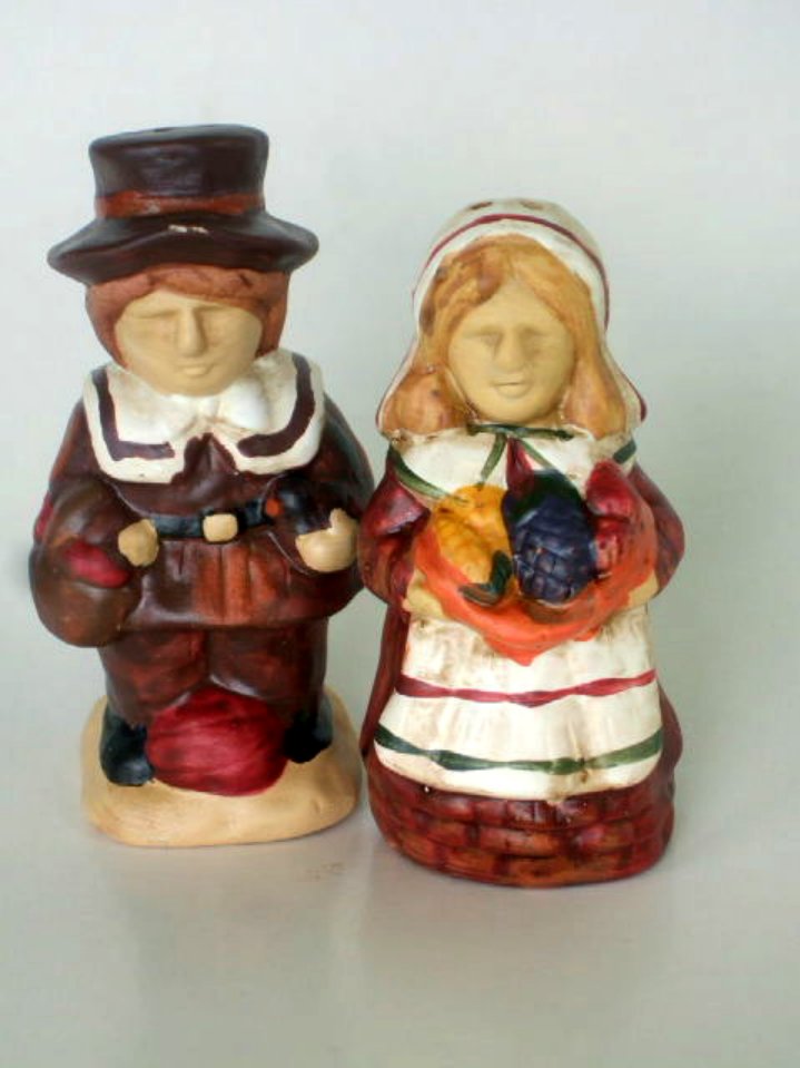 Autumn Thanksgiving Shakers Rustic Ceramic Pilgrims Figurines