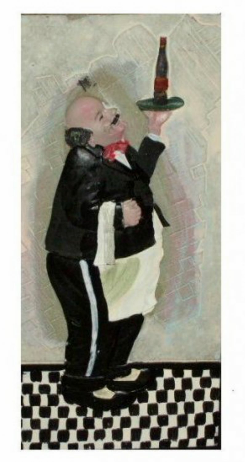 Sculpted 3D Fat Chef or Waiter with Wine Wall Tile