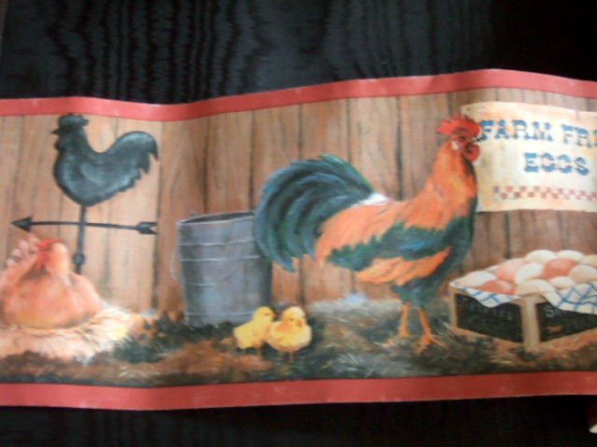 Country Roosters Wallpaper Border Hens Eggs