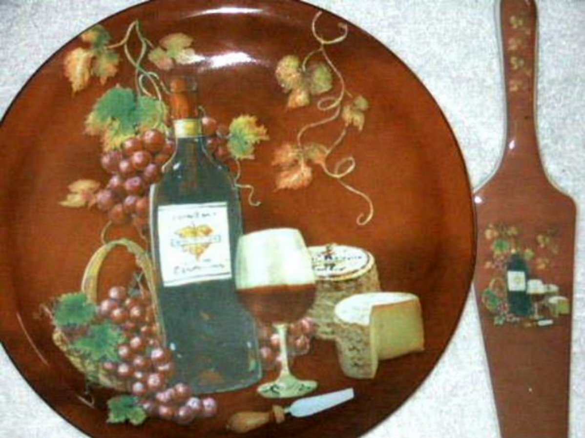 Tuscan Cake Plate and Server Wine and Grapes