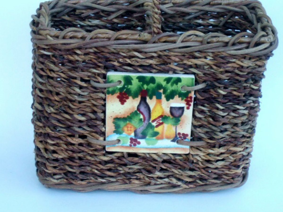 Wicker Wine Caddy Ceramic Tile