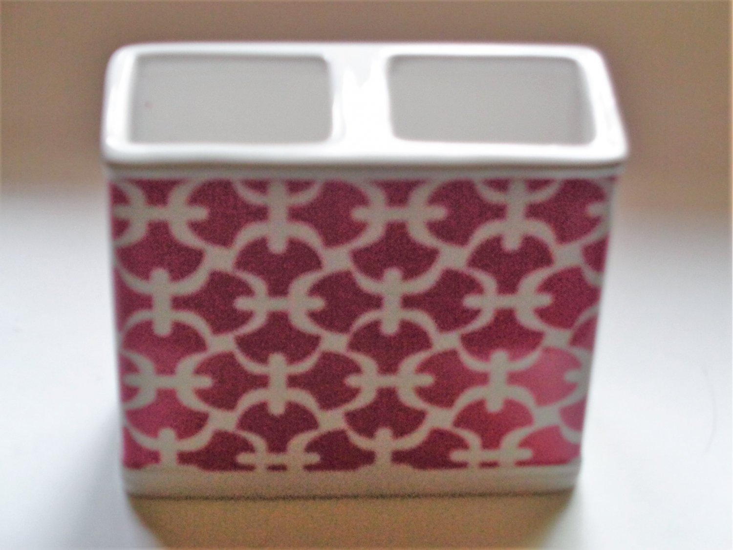 Pink Trellis Toothbrush Holder Ceramic