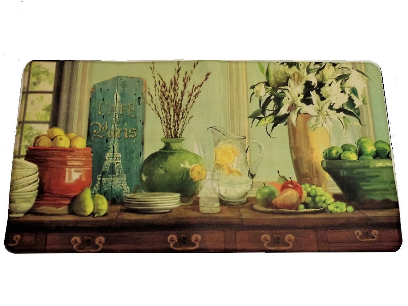 Paris Cafe Fruit Themed Kitchen Rug