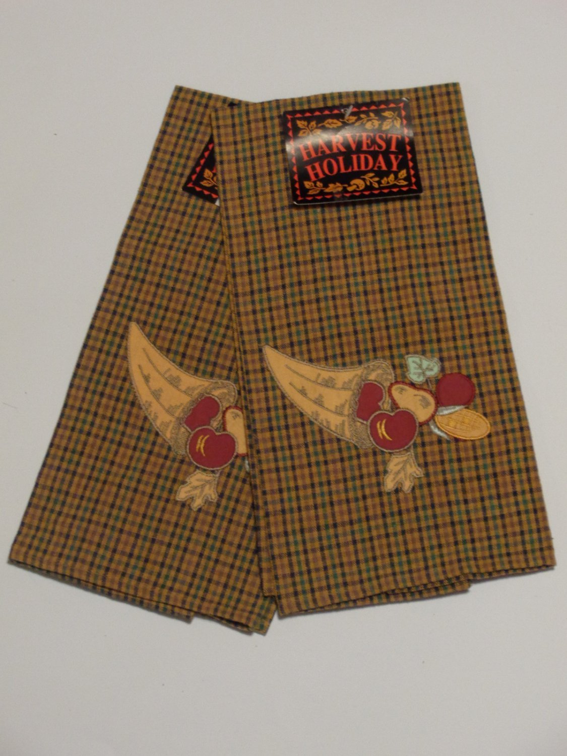 Plaid Cornucoppia Horn of Plenty Kitchen Towels