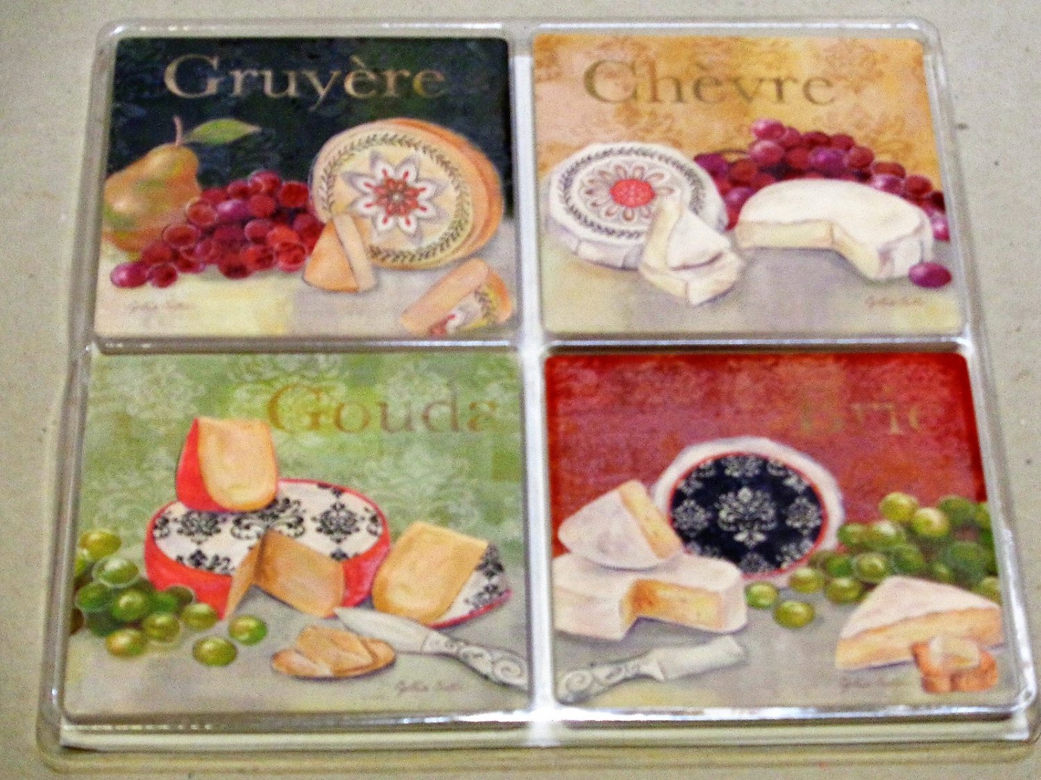Tuscan Grapes Cheese Stoneware Coasters Set