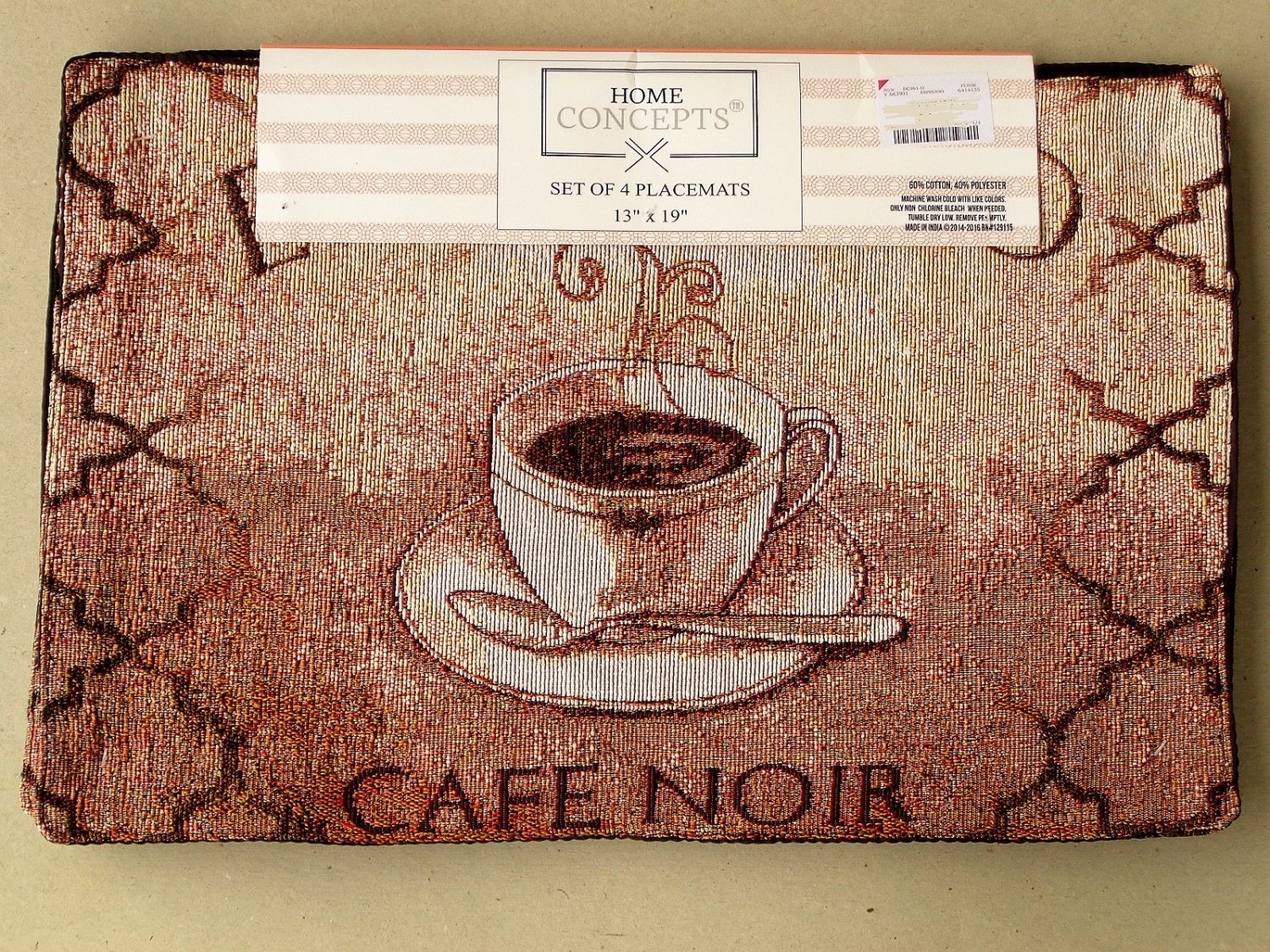 Espresso Café Noir French Coffee Cup Placemats Set