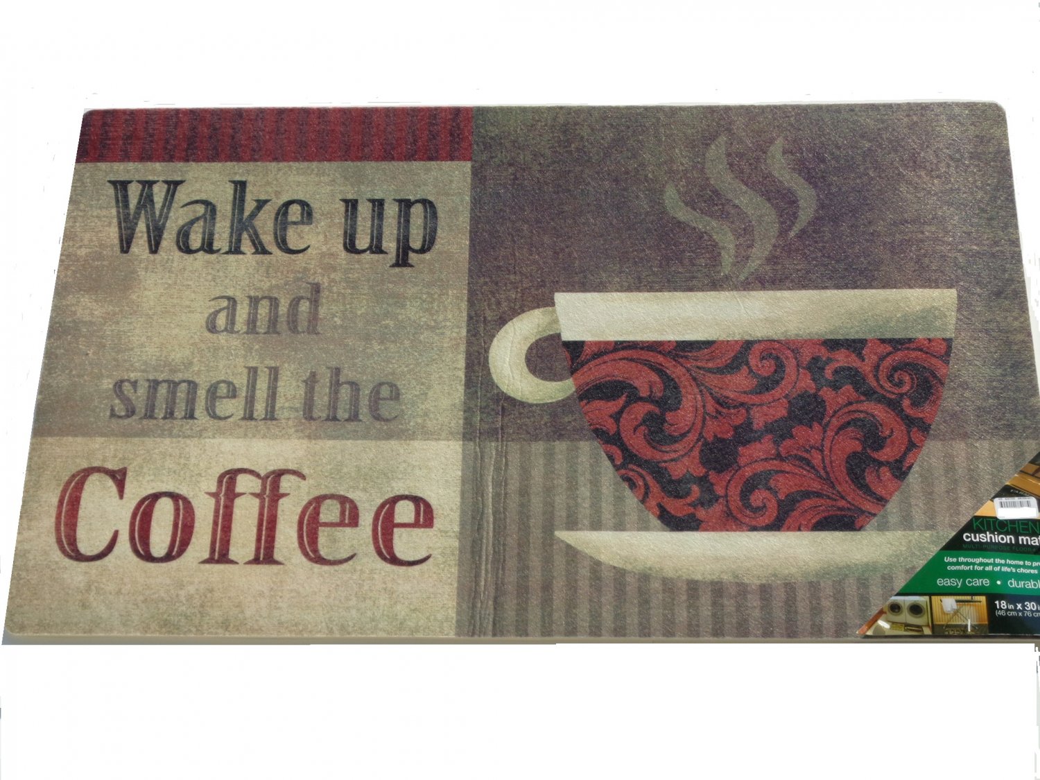 Wake Up and Smell the Coffee Kitchen Rug Cushion Mat