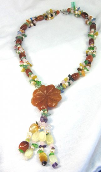 Sterling Jade Amethest Quartz Lariat Necklace Handcrafted