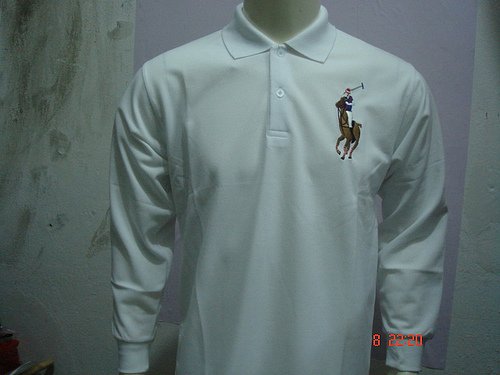 Mens White Long Sleeve Ralph Lauren Polo shirt -T05