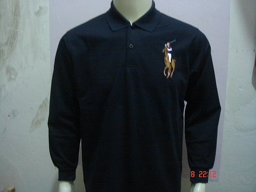 Mens Navy Blue Long Sleeve Ralph Lauren Polo shirt -T03