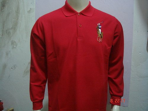 Mens Red Long Sleeve Ralph Lauren Polo shirt -T02
